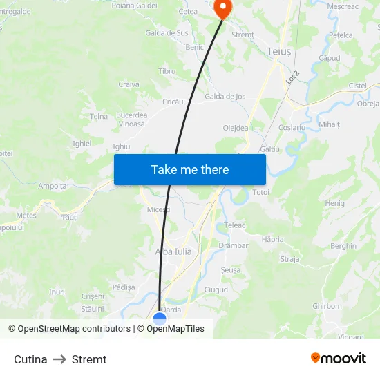 Cutina to Stremt map