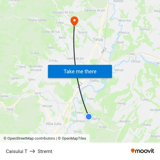 Caisului T to Stremt map