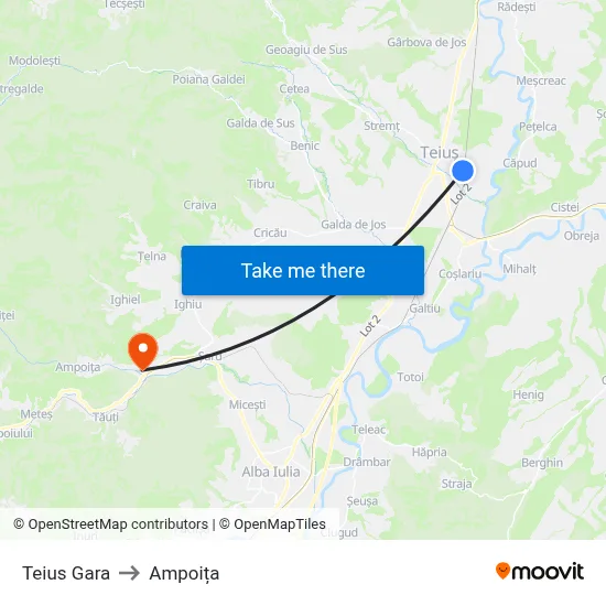 Teius Gara to Ampoița map