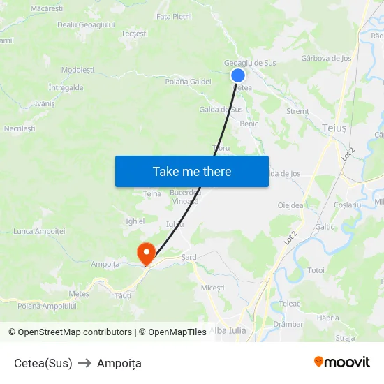 Cetea(Sus) to Ampoița map