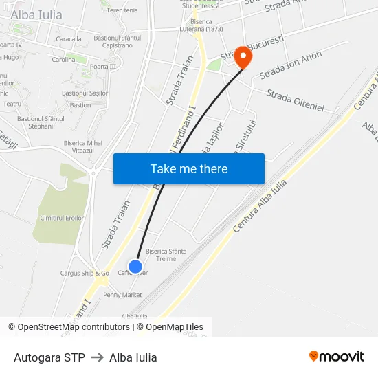 Autogara STP to Alba Iulia map