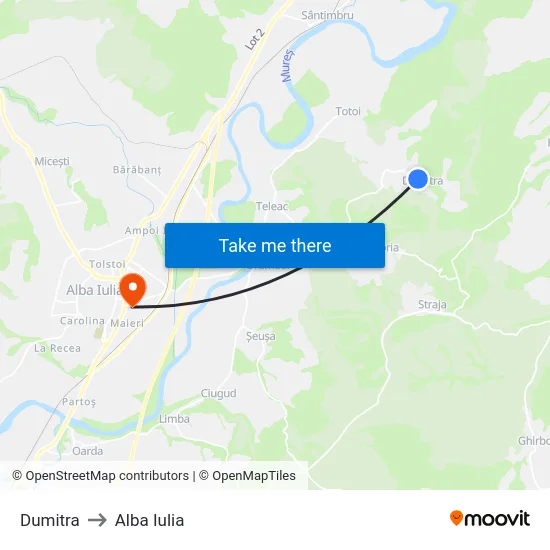 Dumitra to Alba Iulia map