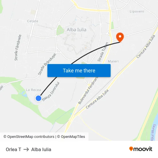 Orlea T to Alba Iulia map