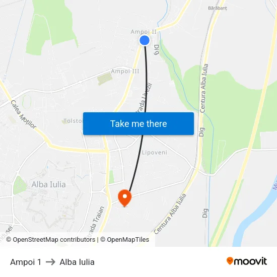 Ampoi 1 to Alba Iulia map