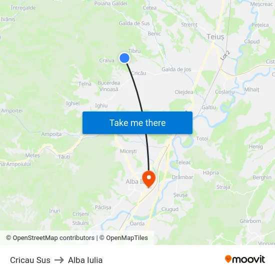 Cricau Sus to Alba Iulia map