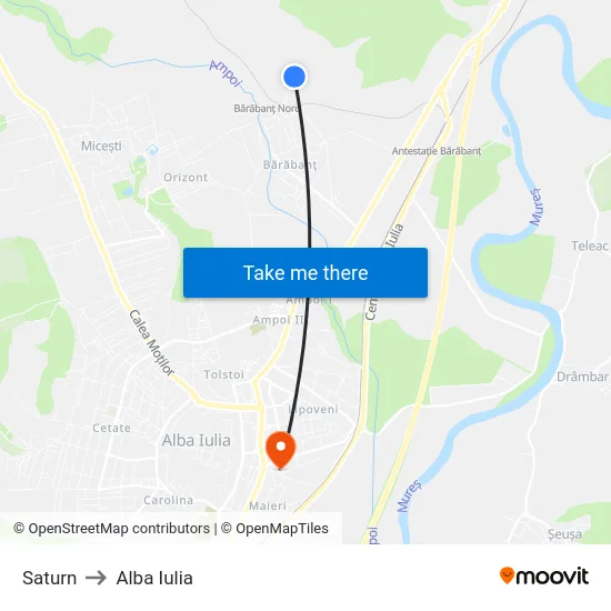 Saturn to Alba Iulia map