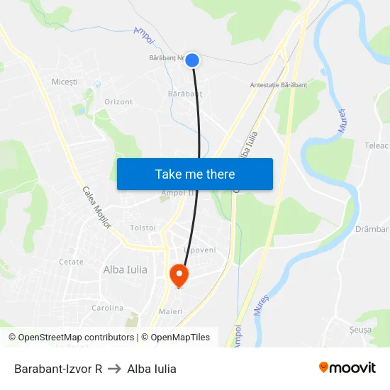 Barabant-Izvor R to Alba Iulia map
