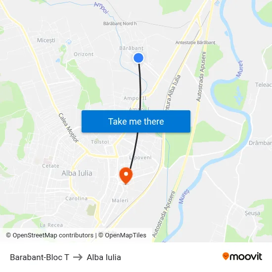 Barabant-Bloc T to Alba Iulia map