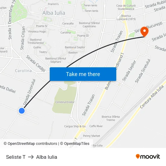 Seliste T to Alba Iulia map