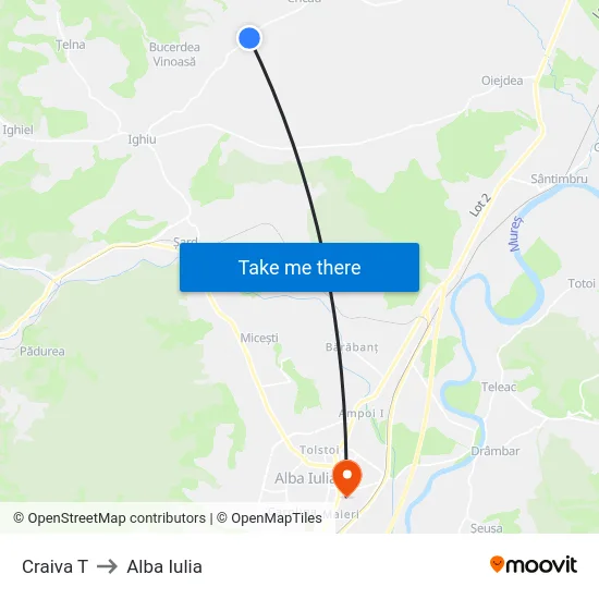 Craiva T to Alba Iulia map