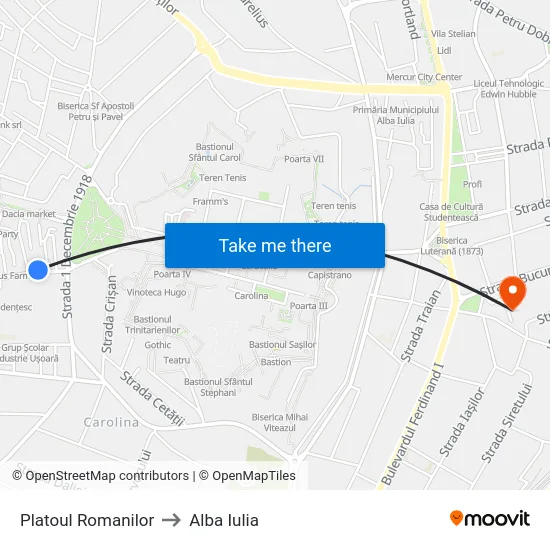 Platoul Romanilor to Alba Iulia map