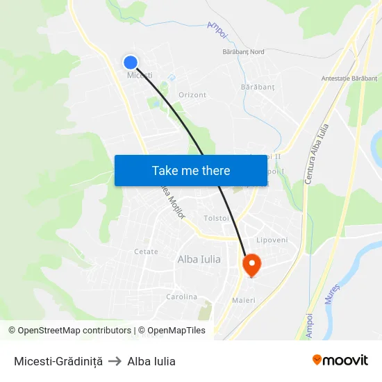Micesti-Grădiniță to Alba Iulia map