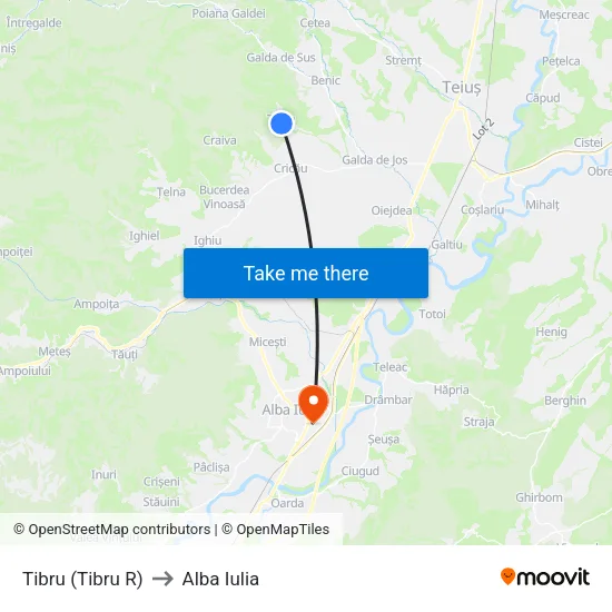 Tibru to Alba Iulia map
