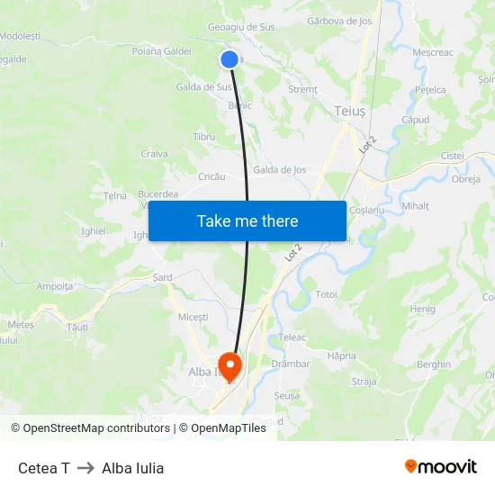 Cetea T to Alba Iulia map