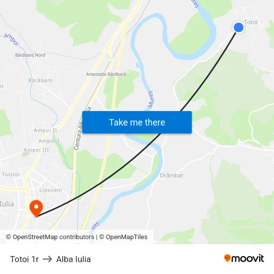 Totoi 1r to Alba Iulia map