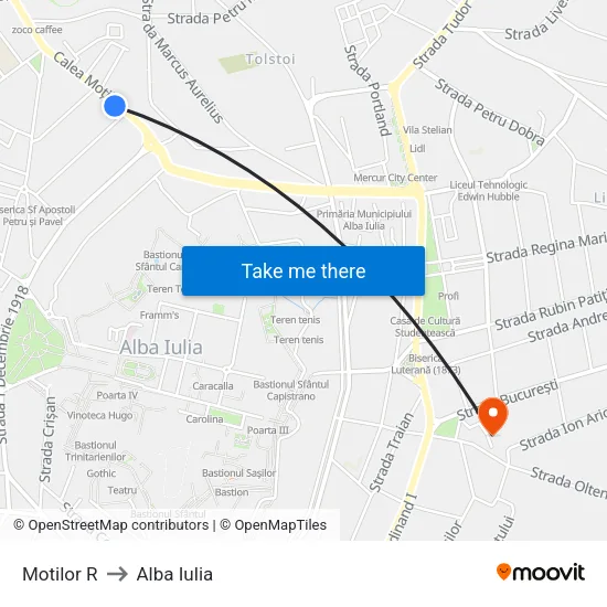 Motilor R to Alba Iulia map