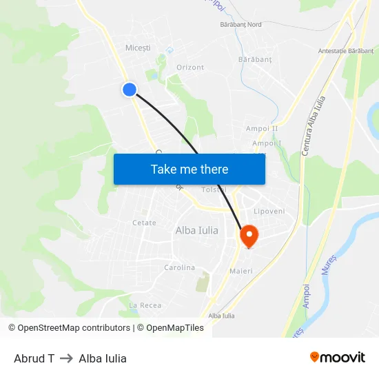 Abrud T to Alba Iulia map