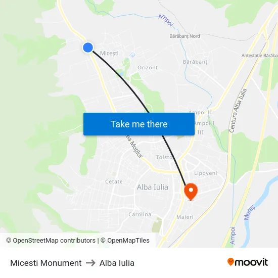 Micesti Monument to Alba Iulia map