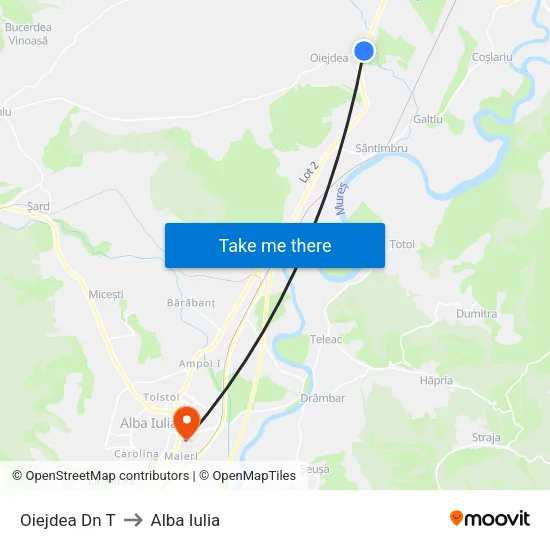 Oiejdea Dn T to Alba Iulia map