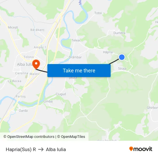 Hapria(Sus) R to Alba Iulia map