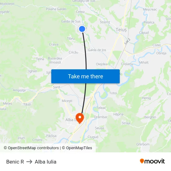 Benic R to Alba Iulia map