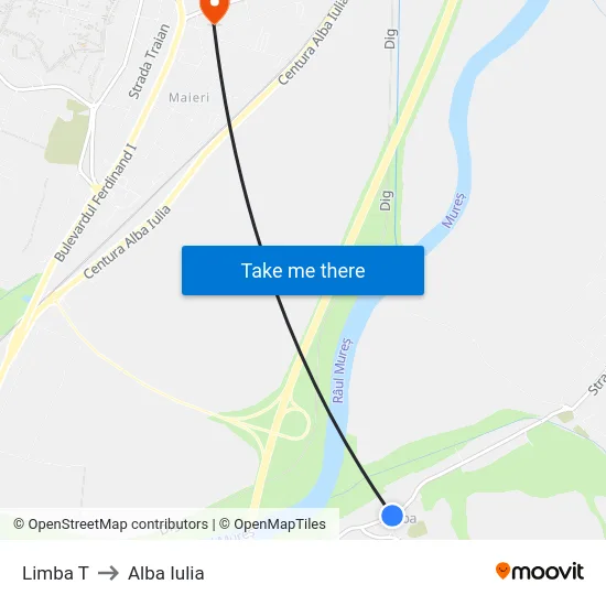 Limba T to Alba Iulia map