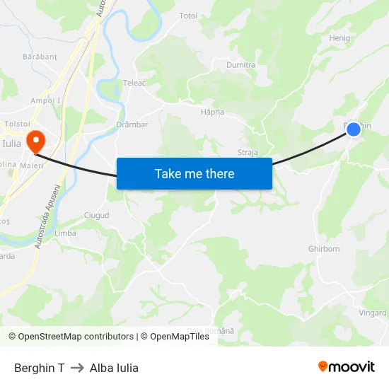 Berghin T to Alba Iulia map