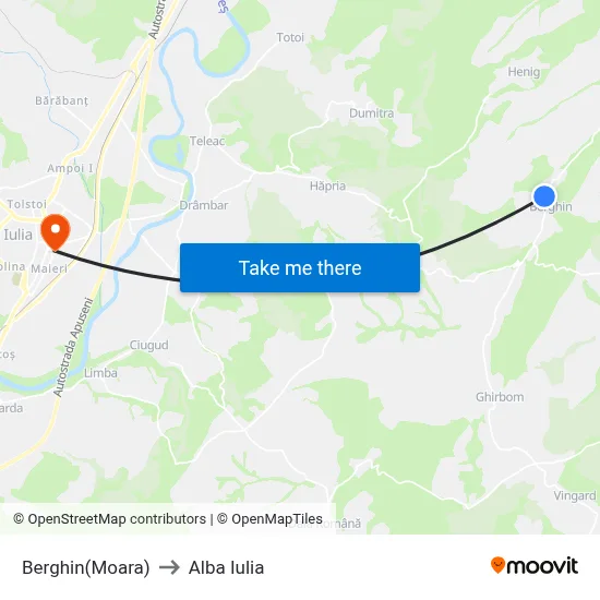 Berghin(Moara) to Alba Iulia map