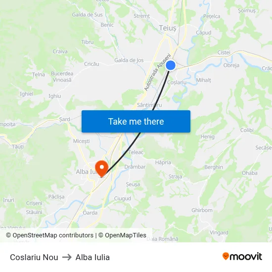 Coslariu Nou to Alba Iulia map