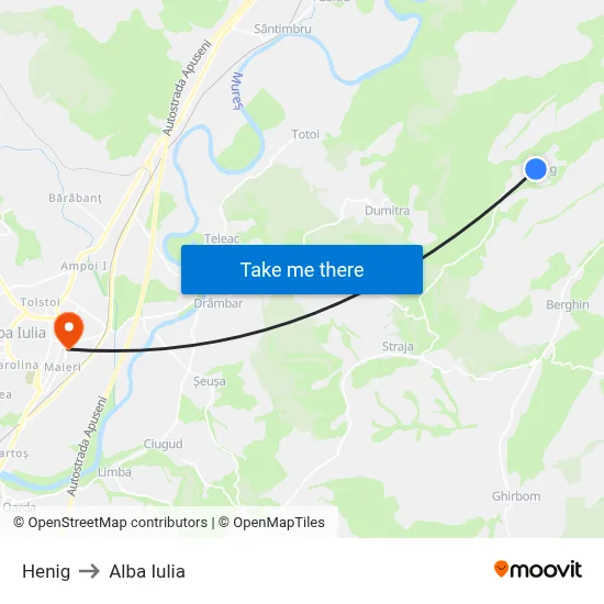 Henig to Alba Iulia map