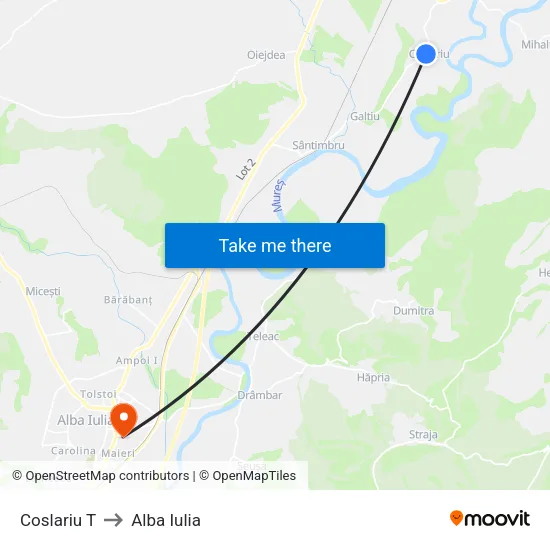 Coslariu T to Alba Iulia map