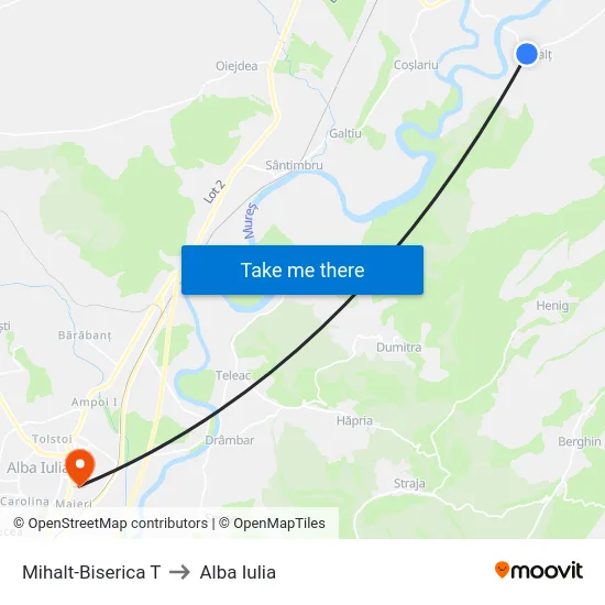 Mihalt-Biserica T to Alba Iulia map