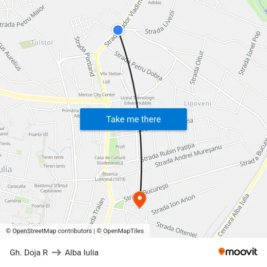 Gh. Doja R to Alba Iulia map