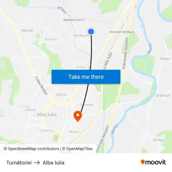 Turnătoriei to Alba Iulia map