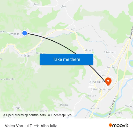 Valea Varului T to Alba Iulia map