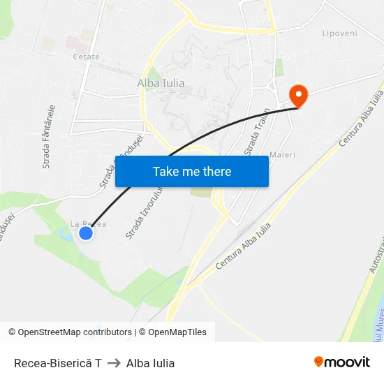 Recea-Biserică T to Alba Iulia map