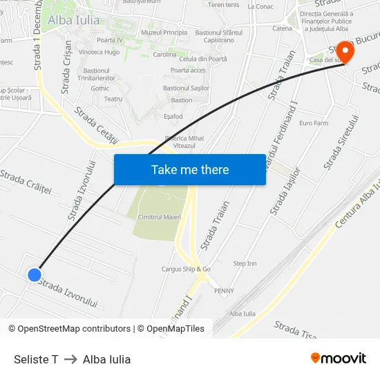 Seliste T to Alba Iulia map