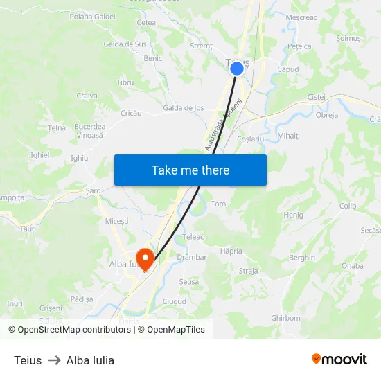 Teius to Alba Iulia map