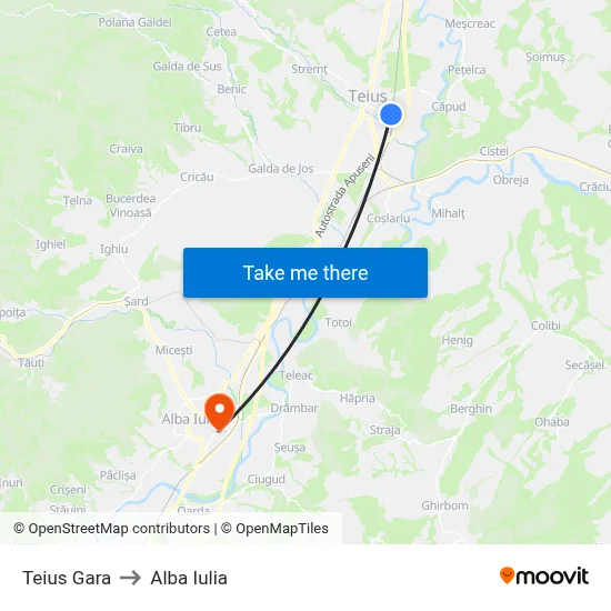 Teius Gara to Alba Iulia map