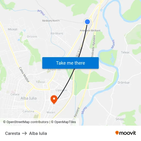 Caresta to Alba Iulia map