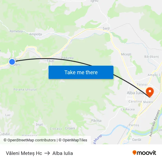 Văleni Meteș Hc to Alba Iulia map