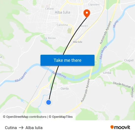 Cutina to Alba Iulia map