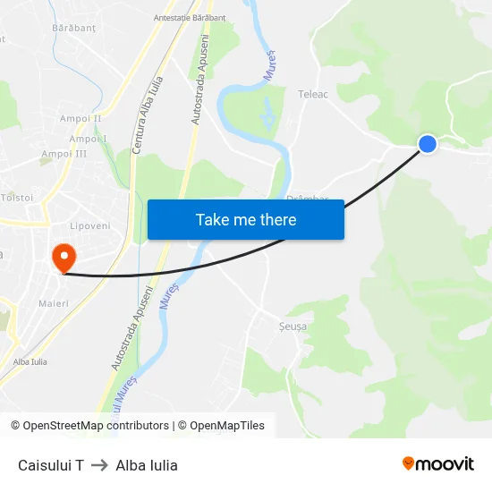 Caisului T to Alba Iulia map