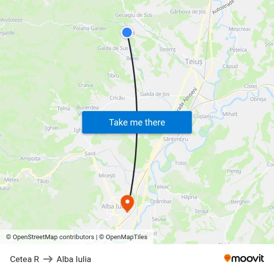 Cetea R to Alba Iulia map