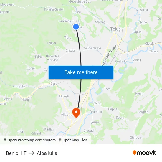 Benic 1 T to Alba Iulia map