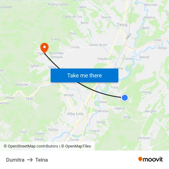Dumitra to Telna map