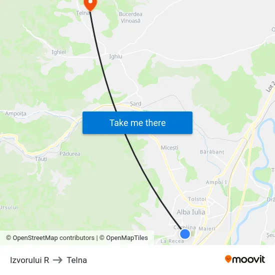 Izvorului R to Telna map