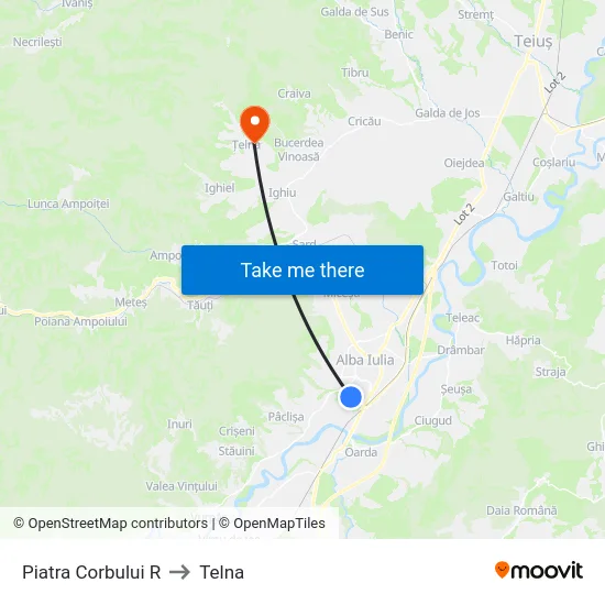 Piatra Corbului R to Telna map