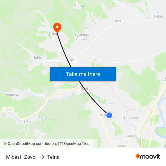 Micesti-Zavoi to Telna map