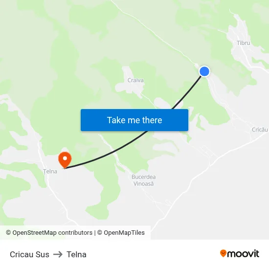 Cricau Sus to Telna map